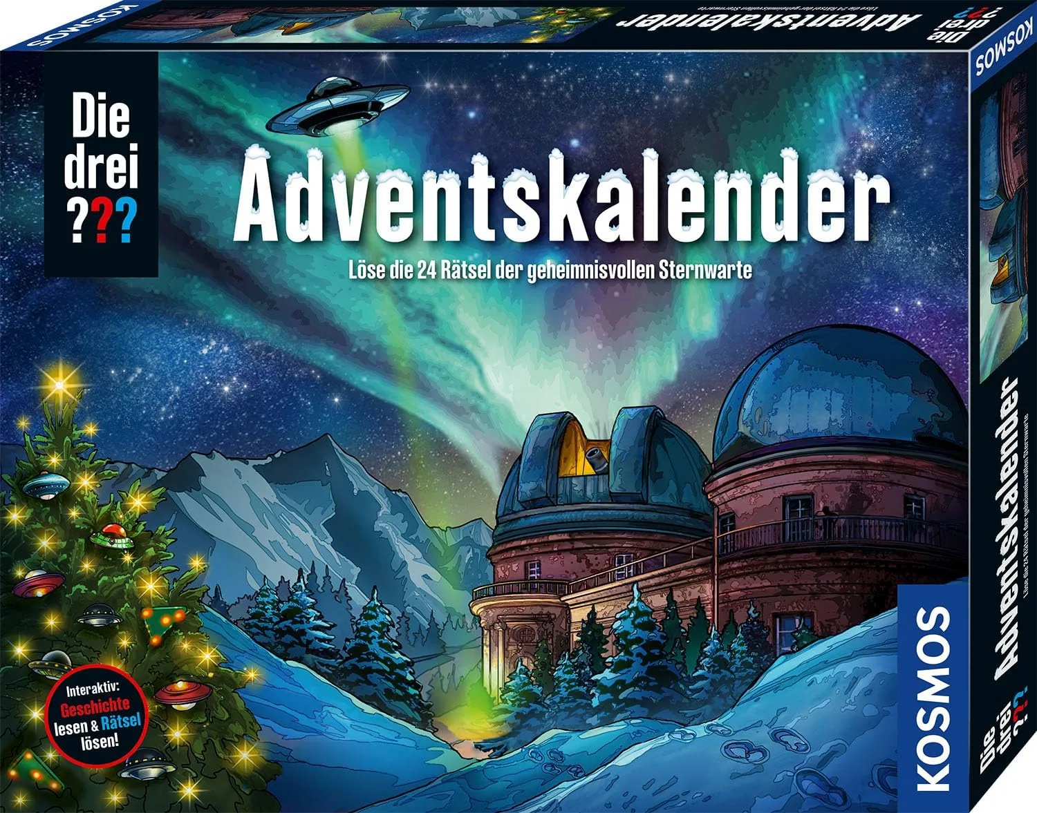 Die DREI ??? Adventskalender 2025 von Kosmos 632656, Löse die 24 Rätsel der geheimnisvollen Sternwarte, Spielzeug- und Rätsel-Adventskalender für Kinder, Fragezeichen