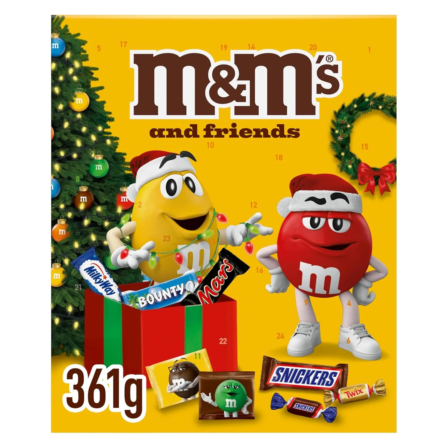 M&M'S & Friends Adventskalender mit M&M'S, Bounty, Mars, Milky Way, Snickers und Twix I 361 g Süßigkeiten zum Verschenken und für Weihnachten