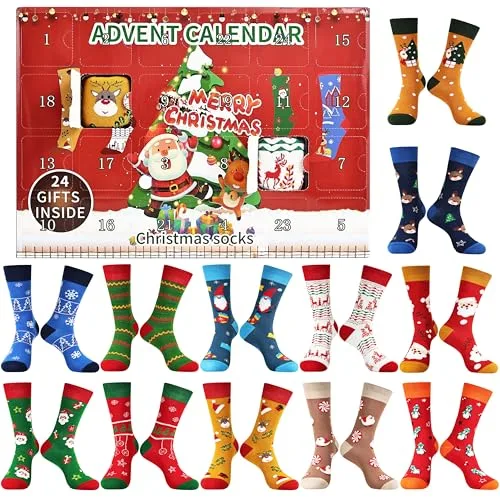 Jeasona Adventskalender 2025 Frauen Adventskalender Socken Damen 12 Paare Geschenke für Frauen Weihnachtskalender 2025 Weihnachtssocken Damen 39-42 Weiblich