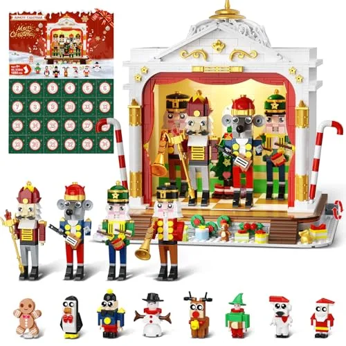 HOGOKIDS Adventskalender 2025 Theater Bauspielzeug mit Licht, 24-Tage Weihnachts-Countdown 3.6 Mini Spielzeug mit 12 Minifiguren & Weihnachtsbaum Zug, Geschenk für Erwachsene Mädchen Jungen ab 10+