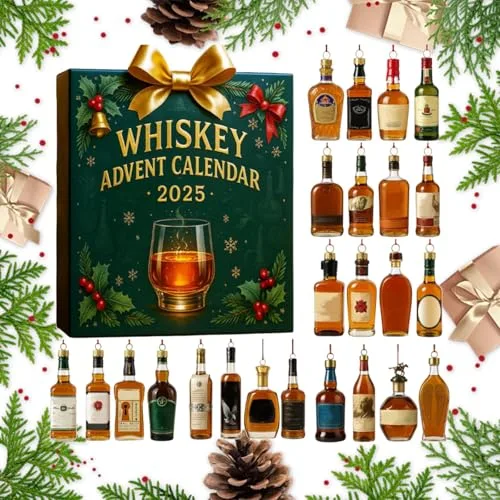 Whisky Adventskalender 2025, Alkohol Adventskalender 2025, 24-tägiger Whisky Weihnachts Countdown Kalender mit 24 Weinflaschen, Bier, Spirituosen und Weihnachtsschmuck (A-1set)