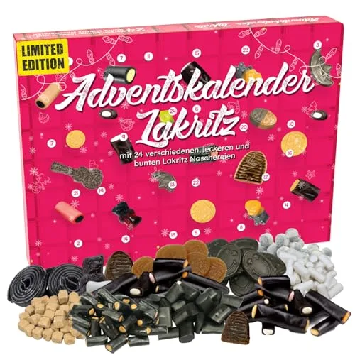 Lakritz Adventskalender 2025 gefüllt mit 24x 20g außergewöhnliche Lakritzsorten von süß bis salzig, Weihnachtskalender mit Süßigkeiten für Erwachsene & Kinder, Lakritz-Geschenk für Genießer