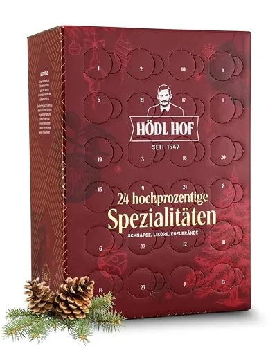 Hödl Hof Adventskalender 24x0,02L I Kalender mit 24 Likör & Schnaps Miniaturen I Edler Spirituosen-Adventskalender I Ideal als Geschenk für Männer & Frauen I Advent-Kalender mit stilvollem Design