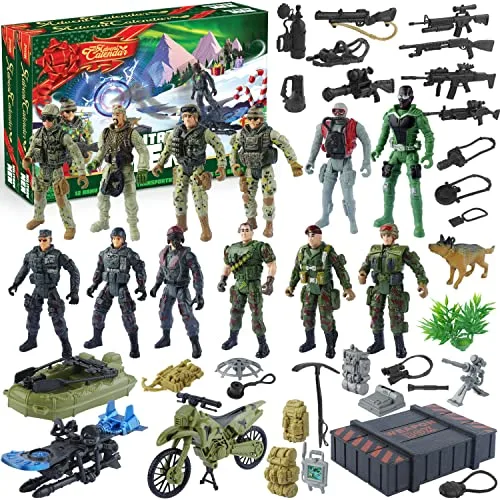 JOYIN Weihnachts-Adventskalender 2025 mit Militärsoldat, 24-Tage-Countdown-Kalender mit Soldaten-Actionfiguren, Waffen und Ausrüstungszubehör, Spielzeug für Kinder