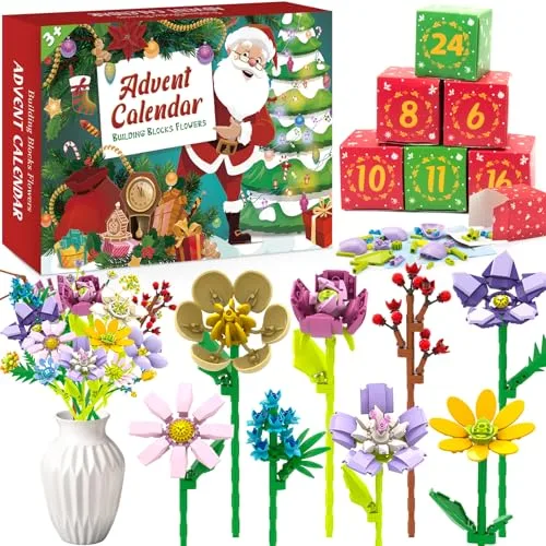 Adventskalender 2025 mit Botanicals Blumenstrauß für Frauen - Weihnachtskalender mit 24 Kunstblumen Deko für Haushalt Geschenk für Kinder Erwachsene & Männer