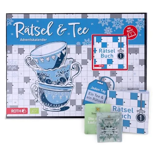 ROTH Rätsel Adventskalender 2025 – 24 spannende Rätsel mit Bio-Teebeutel für jeden Tag – Adventskalender für Erwachsene mit Rätselbuch, nachhaltigem Tee-Genuss, Entspannung & kreativer Adventszeit