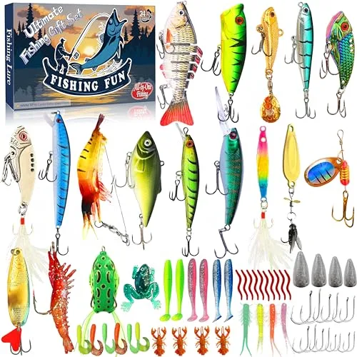 DONFYZ Angel-Adventskalender 2025 adventskalender Angel Männer Weihnachtskalender 24 Angeln Köder Set Adventskalender für Fischer Erwachsene Teenager Jungen Weihnachtskalender für Angler, Männer