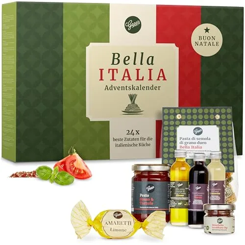 Gepp’s Feinkost Adventskalender Italien I Mit 24 Köstlichkeiten wie Trüffel-Pesto, Essig- und Öl-Spezialitäten, Gewürzmischungen für Pasta & Pizza I Weihnachtskalender mit Dips, Aufstrich & Amaretti
