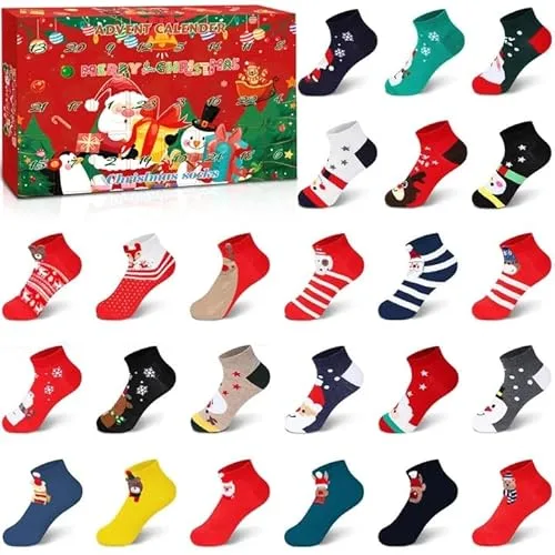 MKAKYES Weihnachtssocken Set 24 Paare, Socken Adventskalender 2025 Frauen Männer, Adventskalender Socken Damen, Weihnachten Kuschelsocken Geschenkset für Erwachsene (36-44)