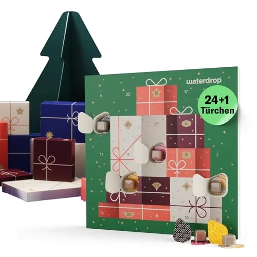 waterdrop® Adventskalender 2025 - Limited Edition - 25 exklusive Überraschungen für Dich selbst oder zum Verschenken - Weihnachtsgeschenkset für Frauen & Männer - Verleiht deinem Wasser Geschmack