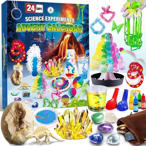 UNGLINGA Experimente & Edelstein & Ausgrabungsset Adventskalender 2025 für Kinder Junge Mädchen mit 24 Experimentierkasten - Kristalle Chemie Physik Weihnachtskalender STEM Spielzeug Geschenke