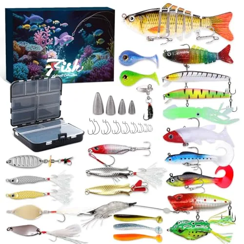 Angel Adventskalender Männer 24 Tage Premiumköder + Sortierbox Weihnachts-angelkalender Geschenk für Papa, Ehemann Freund Jugendliche Angler