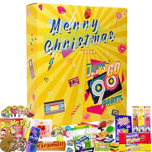 C&T 90er Süßigkeiten Adventskalender 2025 | 24x Retro Candy der neunziger Jahre | Vintage Nostalgie Weihnachts-Kalender mit Süßigkeiten aus der Kindheit