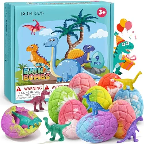 Bofuoos Badebomben für Kinder mit Dinosaurier Spielzeug im Inneren, 9 Stück Badekugeln für Weihnachtsgeschenke Adventskalender Füllung für Jungen und Mädchen (36+ Monate)
