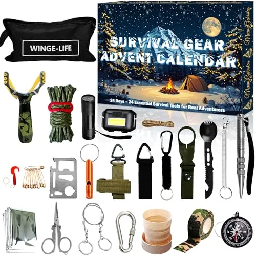 Survival Kit Adventskalender für Männer – Essentielle Outdoor Werkzeuge für Erwachsene Teenager – 24 Tage Weihnachts Countdown Outdoor-Gadgets für Camping, Wandern, Notfall, Adventskalender 2025