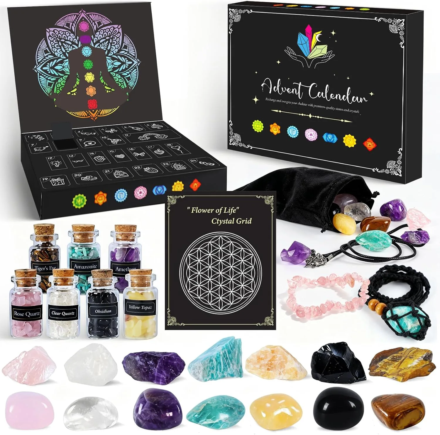 Adventskalender 2025 Edelsteine Frauen Männer Kinder, Weihnachtskalender 2025 mit 24 Tage Adventskalender Steine Kristalle, Weihnachtskalender Frauen, Männer und Kinder Weihnachts Geschenke