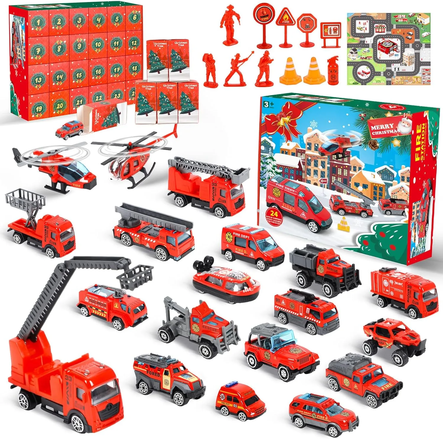 Adventskalender 2025 Kinder, Adventskalender Kinder Auto Feuerwehrauto Feuerwehr Spielzeug ab 3 4 5 6 Jahre Junge Mädchen Weihnachtskalender 2025 Weihnachtsgeschenke Geschenk Junge Mädchen 3-6 Jahre