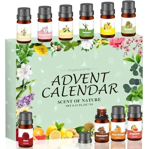 Ätherische Öle Adventskalender 2025 für Diffuser 24 Tage 10ml Duftöle Weihnachtskalender für Erwachsene Frauen Männer