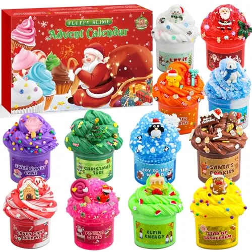 Schleim Adventskalender 2025 für Kinder - 24 Tage Weihnachtskalender mit Fluffy, Butter & Clear Slime Set, DIY Weihnachten Überraschungen Geschenk für Mädchen und Jungen