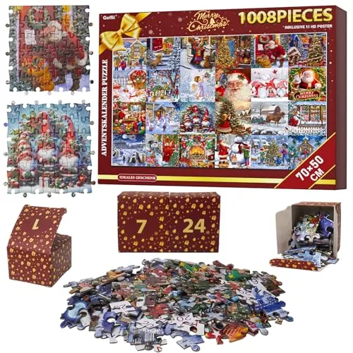 2025 Weihnachts-Adventskalender Puzzle – 24-tägiger Countdown mit HD-Poster, 70x50 cm Recycling-Box-Puzzle für Erwachsene, unterhaltsame Deko & festliches Geschenk