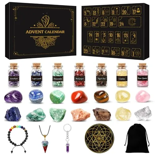 Adventskalender 2025 Kristalle Steine, 24 Weihnachtskalender mit Natürliche Edelsteine und Chakra Kristallen, Weihnachten Countdown Heilsteine & Heilkristall Set,Geschenke für Erwachsene Frauen Männer