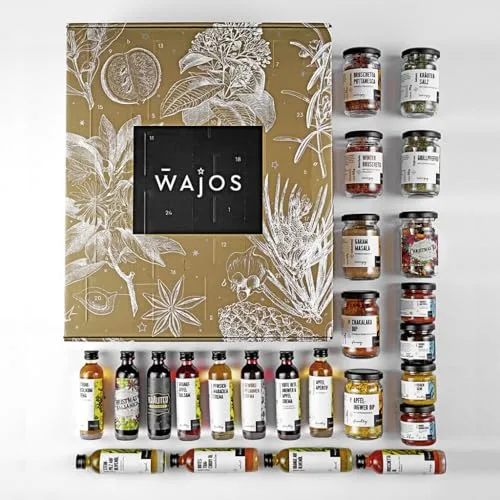 Wajos Adventskalender 2024, vegan: Der etwas andere Feinkost- & Gewürz-Adventskalender für Männer und Frauen, Weihnachtskalender Gold-Edition