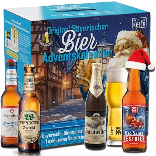 Kalea | Bieradventskalender | Edition Bayern | 24x 0,33l Bierspezialitäten aus Bayern | inkl. Verkostungsglas | Bestückung 2025 | Geschenk zur Vorweihnachtszeit