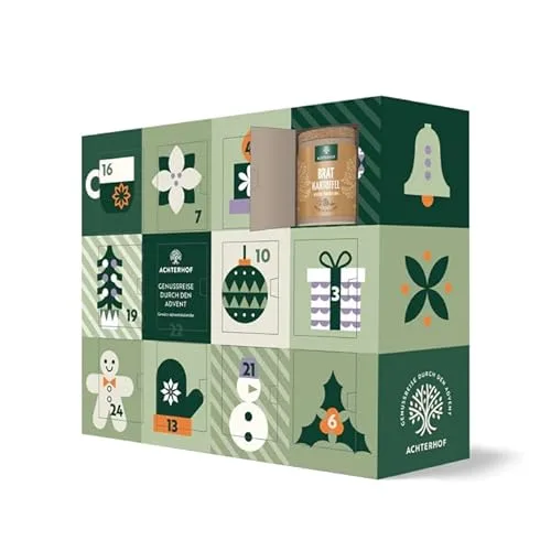 Adventskalender „Genussreise durch den Advent“ | mit 24 hochwertigen (Bio) Gewürzen und Pflanzenpulvern | Achterhof