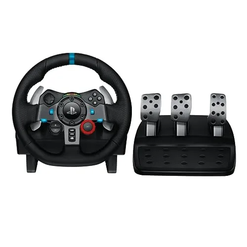 Logitech G29 Driving Force Gaming Rennlenkrad, Zweimotorig Force Feedback, 900° Lenkbereich, Leder-Lenkrad, Verstellbare Edelstahl Bodenpedale - Konsole für PS4/PS3/PC/Mac - Schwarz