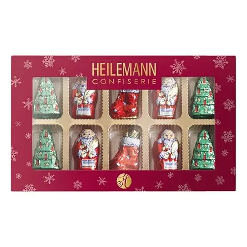 Heilemann Geschenkpackung mit Weihnachtsfiguren aus Edellvollmilch-Schokolade, 100 g