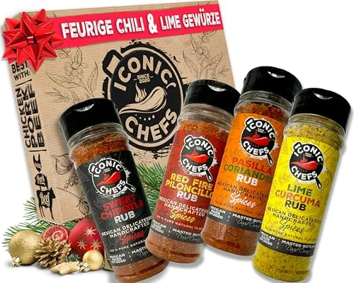 ICONIC CHEFS® Grillgewürze Geschenkset Chili & Limette – Grillgewürz 100% aus Mexiko – Grill Geschenke für Männer – BBQ Grill Gewürzset – Gewürze Geschenkset – BBQ Rub Gewürze Set Grill Zubehör