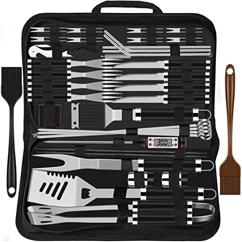 Grilliance 38 Stücke BBQ Grillbesteck Set Edelstahl Grillzubehör für Männer Geschenk Geburtstag Hochwertiger Grillutensilien Set Koffer mit Grillkoffer und Grillmatte für Garten und Camping Schwarz