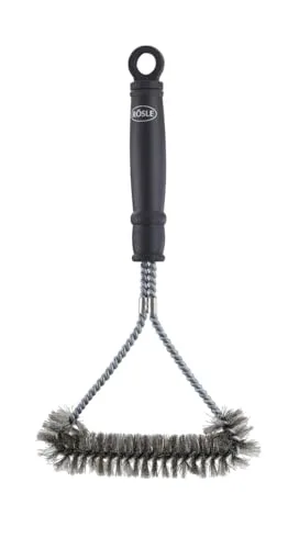 RÖSLE Grillrost-Reinigungsbürste, Hochwertige Grillbürste für Grillroste aus Edelstahl, Chrom und Emaille, Stahlborsten, Länge 30 cm, Schwarz/Silber