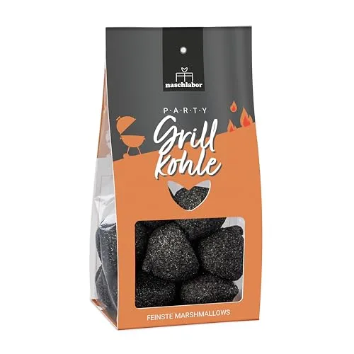 Grillkohle Marshmallow | Party Grill-Kohle | Mitbringsel zum Grillen | Geschenkverpackung mit Marshmallows | Lustige Marshmallows in Form von Grillkohle