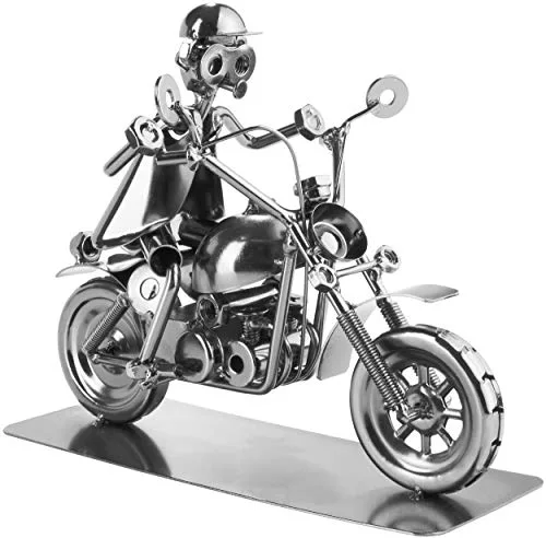 BRUBAKER Schraubenmännchen Motorradfahrer - Handarbeit Eisenfigur Metallmännchen - Metallfigur Geschenk für Motorrad Fans