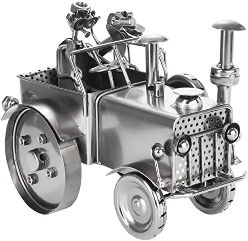 BRUBAKER Schraubenmännchen Traktor mit Fahrer und Hund - Trecker Schlepper Eisenfigur Metallmännchen - Handarbeit Metallfigur Geschenk für Bauer Landwirt und Oldtimer Fans