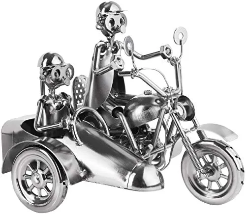 BRUBAKER Schraubenmännchen Motorrad mit Beiwagen - Handarbeit Eisenfigur Metallmännchen - 23 cm Metallfigur Geschenk für Motorradfahrer und Motorradfans
