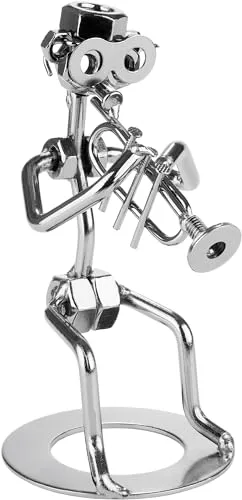 BRUBAKER Schraubenmännchen Musiker mit Trompete - Handarbeit Eisenfigur Metallmännchen Trompetenspieler - Metallfigur Blasmusiker Dekoration Geschenk für Trompeter