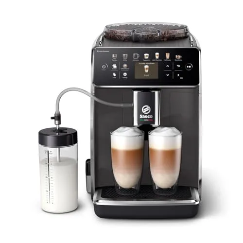 Saeco GranAroma Kaffeevollautomat mit 14 Kaffeespezialitäten, intuitives Farbdisplay, 4 Benutzerprofile, Keramikmahlwerk, ‎Schwarz-Grau (SM6580/10)