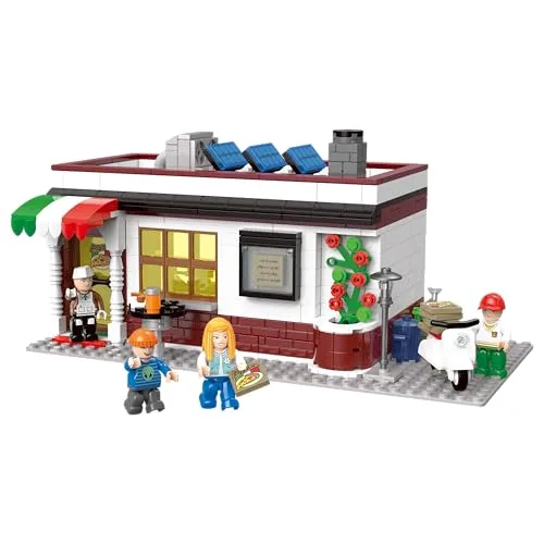 BlueBrixx Play 108027 – Pizzeria und Lieferroller aus Klemmbausteinen mit 619 Bauelementen