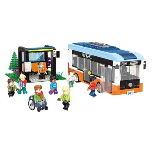 BlueBrixx Play 108137 – Stadtbus mit Haltestelle aus Klemmbausteinen mit 646 Bauelementen. Kompatibel mit Klemmbausteinen von Anderen Marken. Lieferung in Originalverpackung