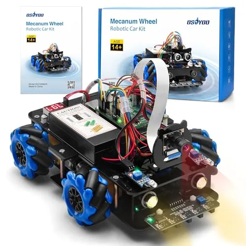 Mecanum-Rad Roboterauto-Kit für Raspberry Pi 3 4 5– Omnidirektionales STEM-Lern- & Programmier-Set mit Videosteuerung, Linienverfolgung und Hindernisvermeidung