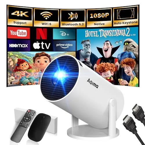 Mini Beamer, 1080P 4K Support 180°Dreh Tragbarer Streaming-Projektor, Klein Videoprojektor Unterstützt 2.4/5G Dual WiFi und Bluetooth 5.0,mit Android und IOS Smart Beamer Doppelsteuerung mit Maus,Weiß