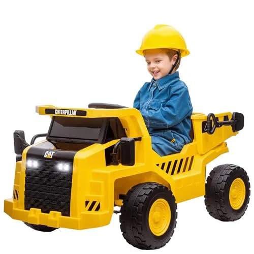 AIYAPLAY Kinder Elektro Traktor 12V Aufsitztraktor mit 2,4 Ghz Fernbedienung, Eimer, Schaufel, Elektroauto mit Musik, Lautsprecher, Scheinwerfer, 3-5 km/h, für 3-6 Jahre Kinder, Gelb