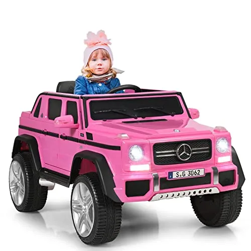 COSTWAY Kinder Elektroauto, Mercedes-Benz Maybach, 12V Elektrisches Kinderauto mit Musik, Hupe und LED-Leuchten, Elektro Auto 2,5-5,5km/h, inkl. 2,4G-Fernbedienung, für Kinder ab 3 Jahre (Rosa)