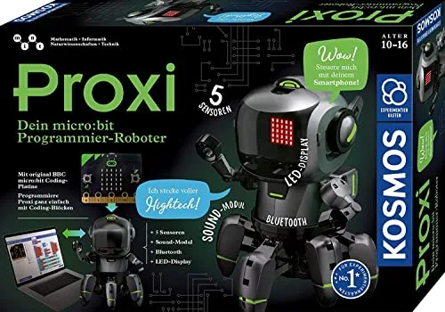 KOSMOS 620585 Proxi - Dein microbit Programmier-Roboter, mit 5 Sensoren, LED-Display, Bluetooth, Soundmodul, Programmieren und staunen, Experimentierkasten für Kinder ab 10-16 Jahre, Roboter-Spielzeug