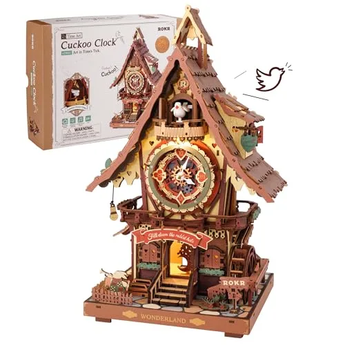 ROKR 3D Puzzle Kuckucksuhr Erwachsene, 3D Holzpuzzle Uhrenmodellbausätze, Geschenke und Dekoration für Erwachsene, Cuckoo Clock Mehrfarbig, LC901C