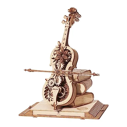 ROKR 3D Holz Puzzle Modellbausatz Spieluhr, DIY Holzpuzzle Magisches Cello Geschenke und Dekoration für Erwachsene Teenager