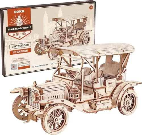 ROKR 3D Puzzle Holzpuzzle Modellbau Car Holzbausatz Holzmodelle Bausätze Erwachsene Oldtimer, Vintage Car