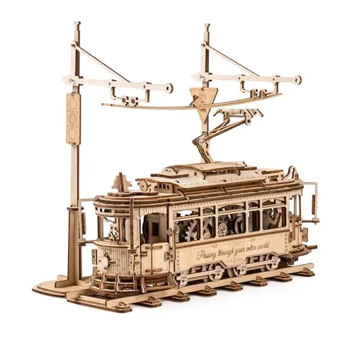 ROKR 3D Puzzle Holz Holzmodelle Bausätze für Erwachsene Klassische Stadt Straßenbahn Auto Modell, Classic City Tram, LK801